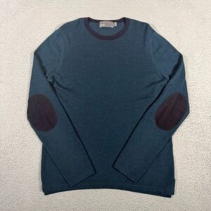 Vince Sweater Mens Small Blue Pullover Crewneck Wool Cashmere Blend Elbow Patch